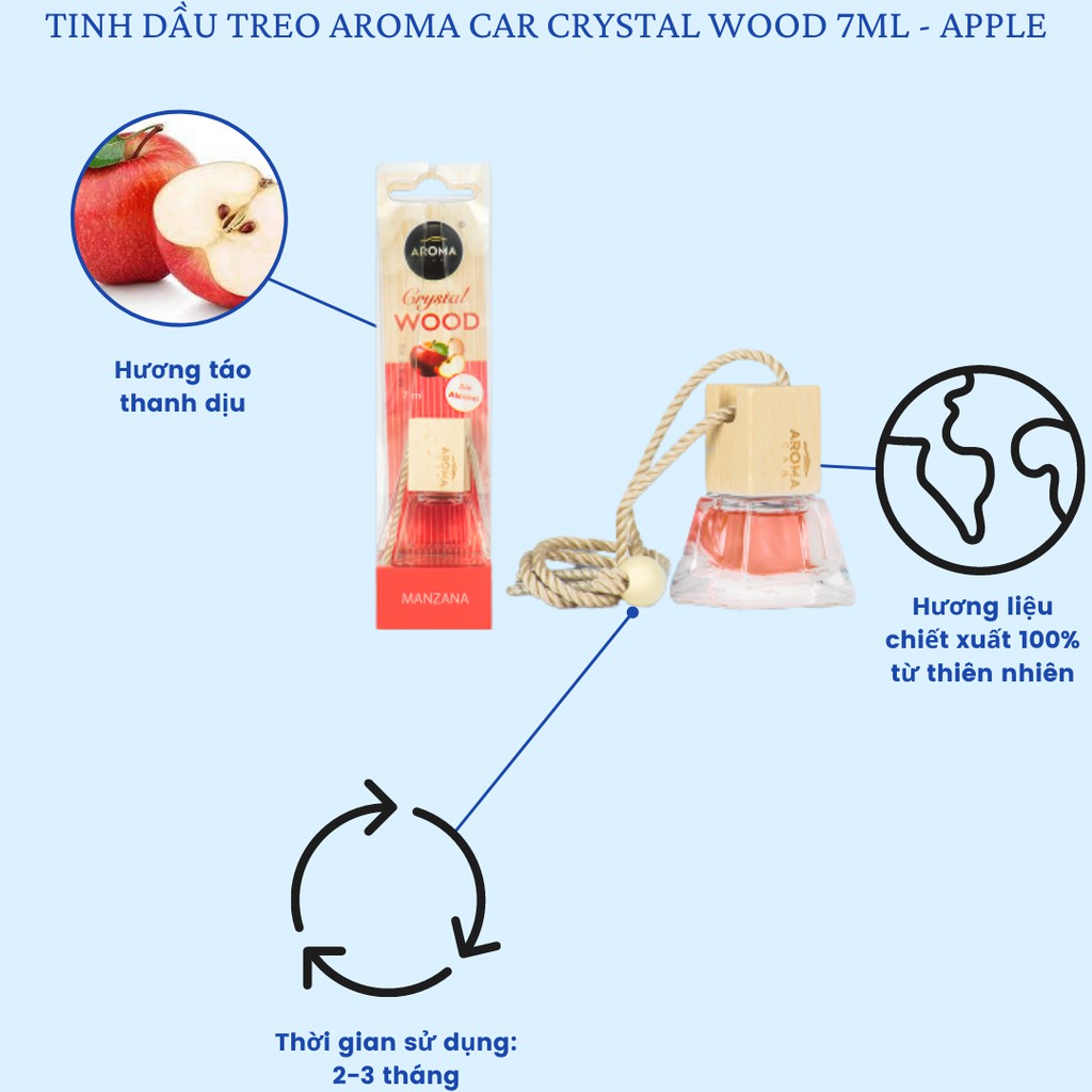 Tinh dầu treo xe ô tô Aroma Crystal Wood - Apple - Pháp
