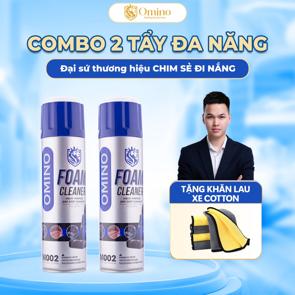 Combo Bình Xịt Bọt Đa Năng M002 OMINO Vệ Sinh Nội Thất 650ml - Ghế Da Ô Tô và Nội thất gia đình- Chính Hãng Omino Vietnam