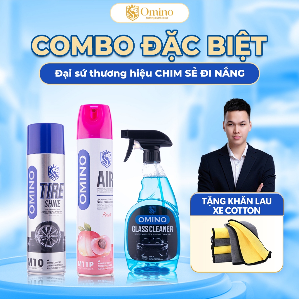 Combo Đặc Biệt Omino Nước Rửa Kính M86 & Xịt Khử Mùi M11 & Xịt Bóng Lốp M10 - Chính Hãng Omino Vietnam