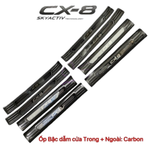 Ốp Bậc Cửa, Nẹp Bước Chân Trong Ngoài Mazda CX8 Vân Carbon